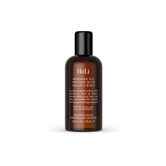 Massage & Foreplay  HēLi Massage Oil Infused With Hello Libido (Aceite para masajes con Hello libido)